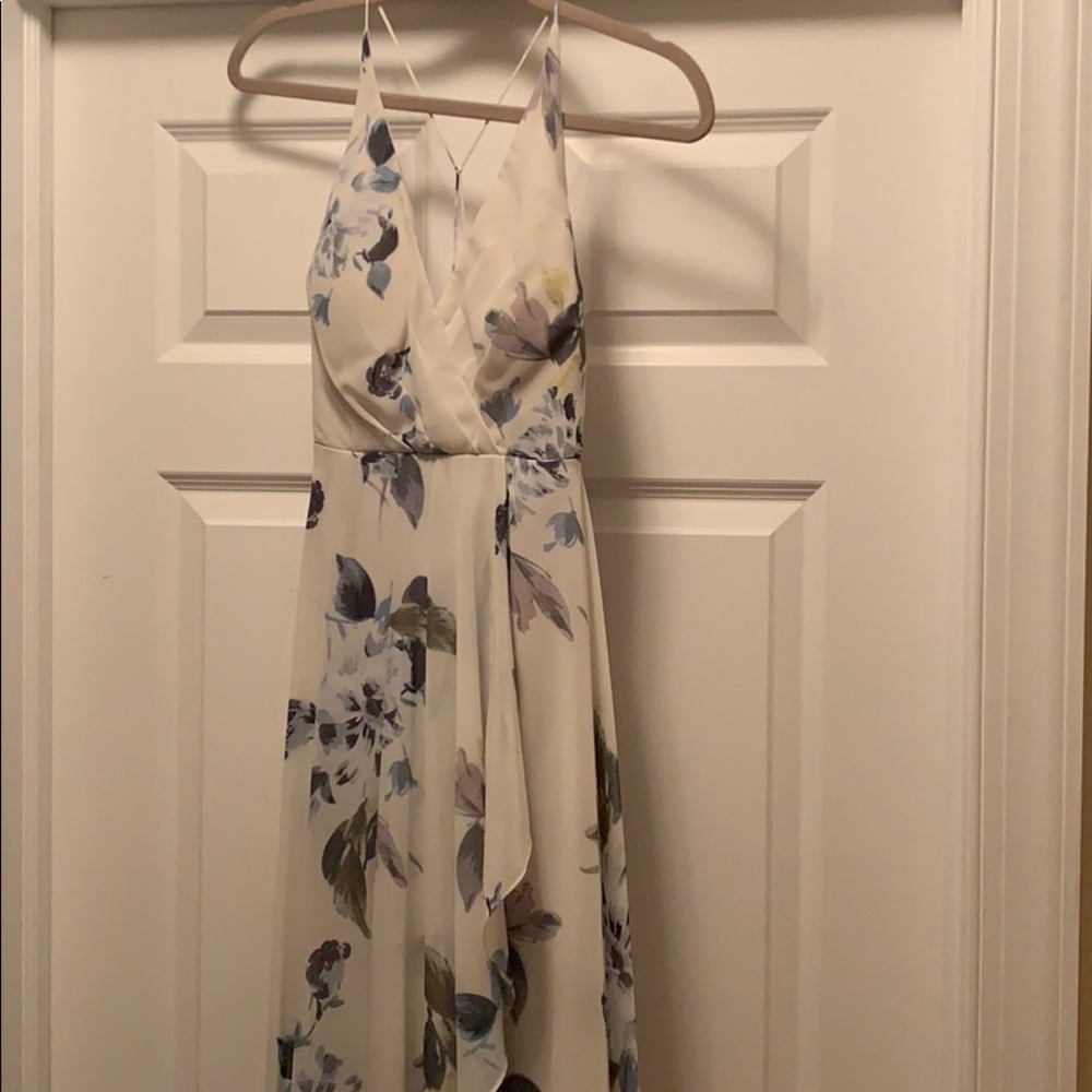 Jenny Yoo Cream Floral V-Neck Spaghetti Strap Wedding Dress